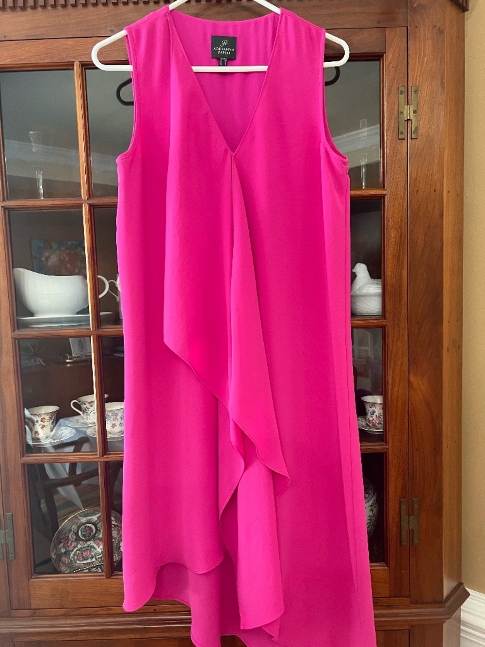 Adrianna Papell Fuchsia High Low Overlay Dress Size 8 Wedding Guest Cocktail